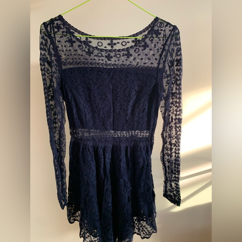 Women dark blue dress long sleeve